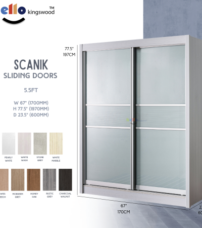 [Kingswood] Scanik Sliding Door Wardrobe, 4 | 4.5 | 5 | 5.5 | 6ft, Solid Plywood, 12 Months Warranty Included, Available in 9 Colours